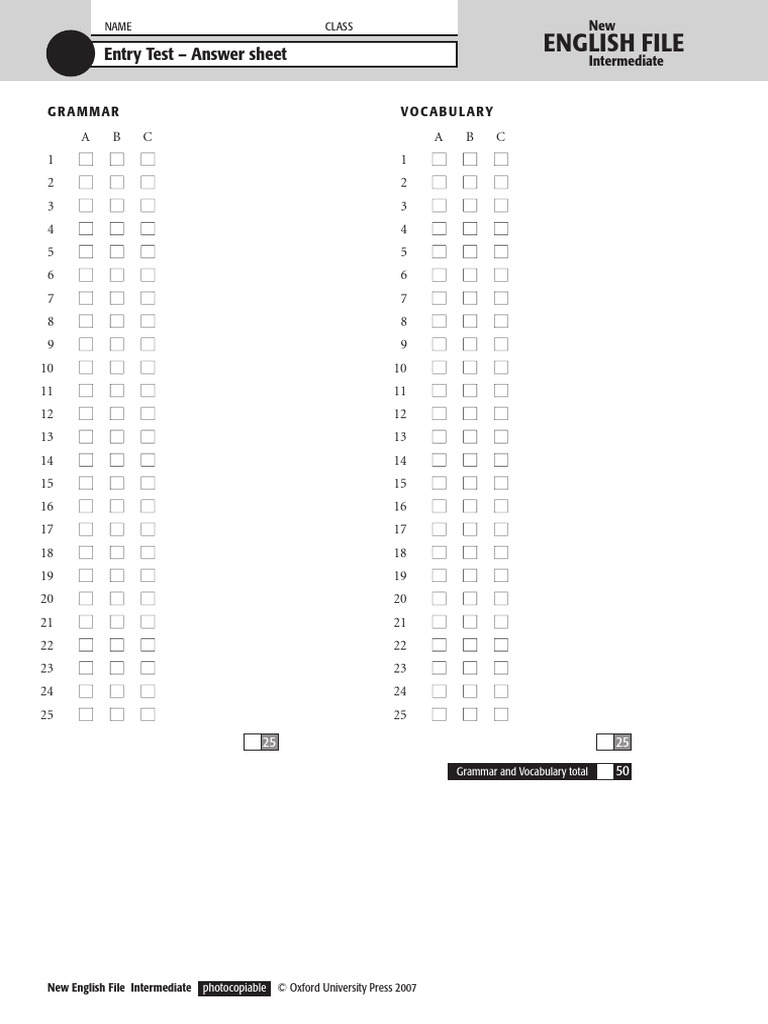 Nef Int Entry Test Answersheet | PDF