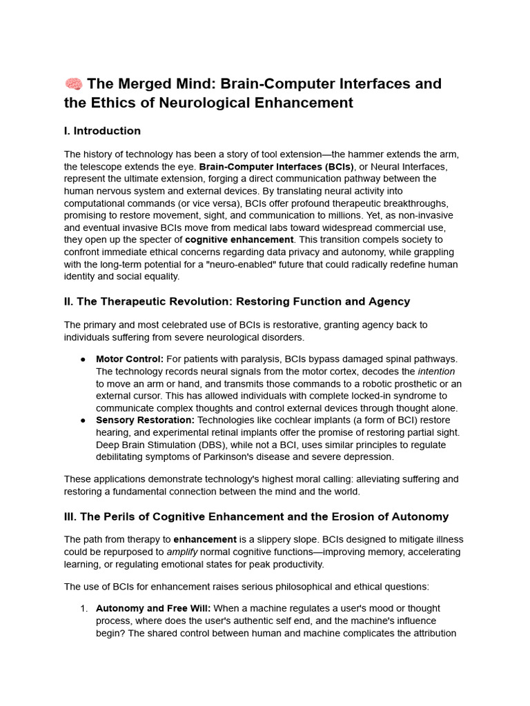 Ethics of Brain-Computer Interfaces | PDF | Neuroscience | Cognitive ...