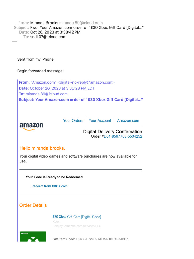 FWD Your Amazon - Com Order of $30 Xbox Gift Card (Digital 2 | PDF