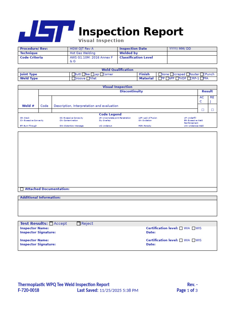 Thermoplastic Weld Inspection Report | PDF | Welding | Construction