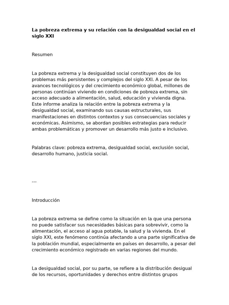 Pobreza extrema y desigualdad social XXI | PDF | Pobreza | Pobreza e ...