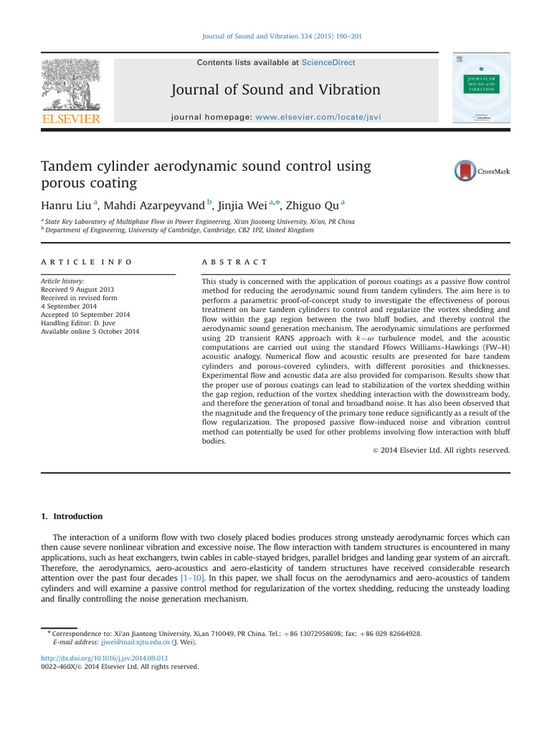 Porous Coatings for Tandem Cylinder Noise Control | PDF | Fluid ...