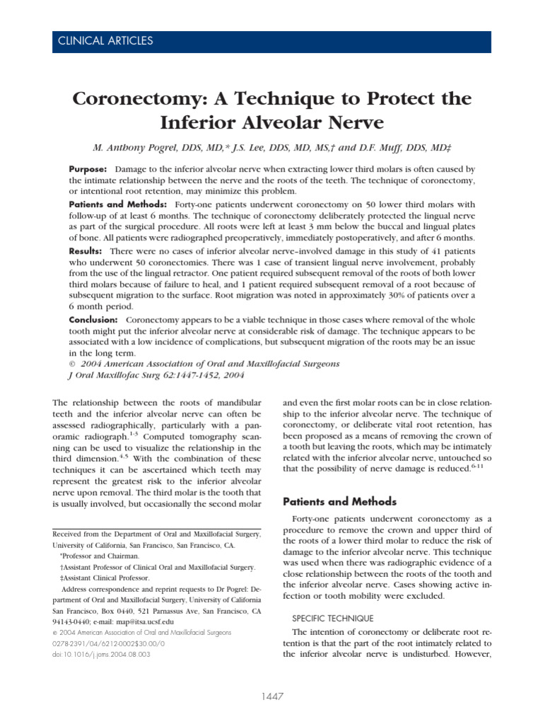 Coronectomy Technique for Nerve Protection | PDF | Clinical Medicine ...