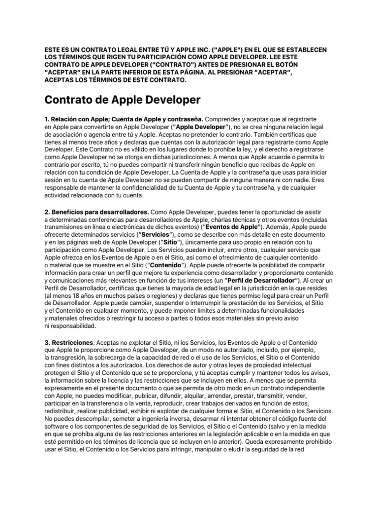 Apple Developer Agreement 2025031spanish | PDF | Apple Inc. | Software