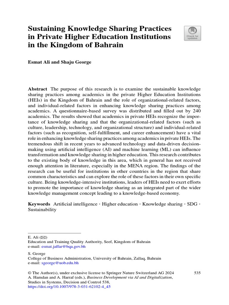 Knowledge Sharing in Bahrain's HEIs | PDF | Knowledge | Artificial ...