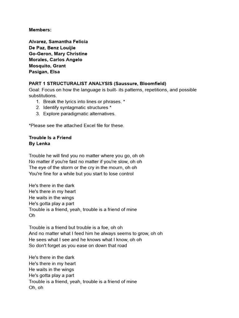 Structuralist Analysis of Song Lyrics | PDF | Metaphor | Psychology