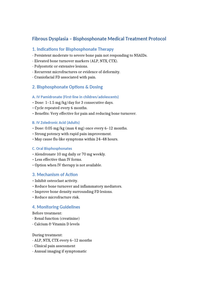 Bisphosphonate Protocol for Fibrous Dysplasia | PDF
