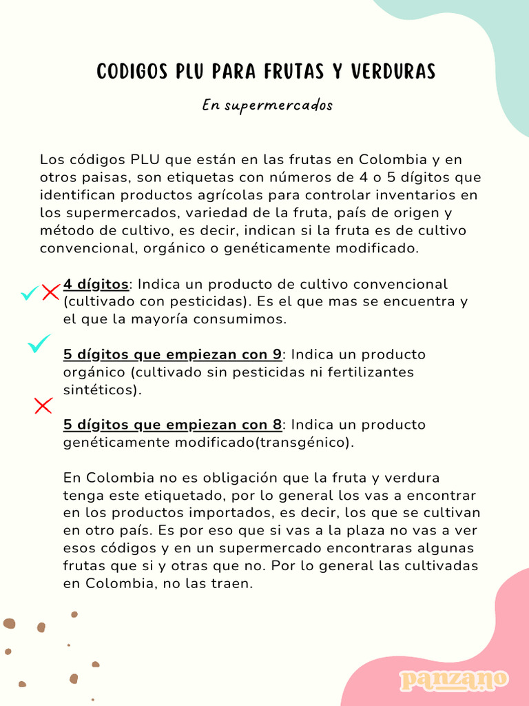 Códigos PLU en Frutas y Verduras | PDF