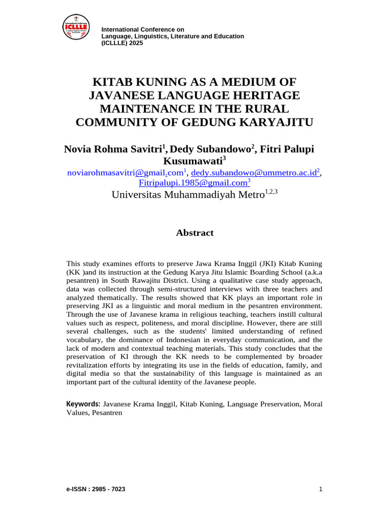 ICLLLE Full Paper Novia Rohma S Article Javanese Krama Inggil | PDF ...