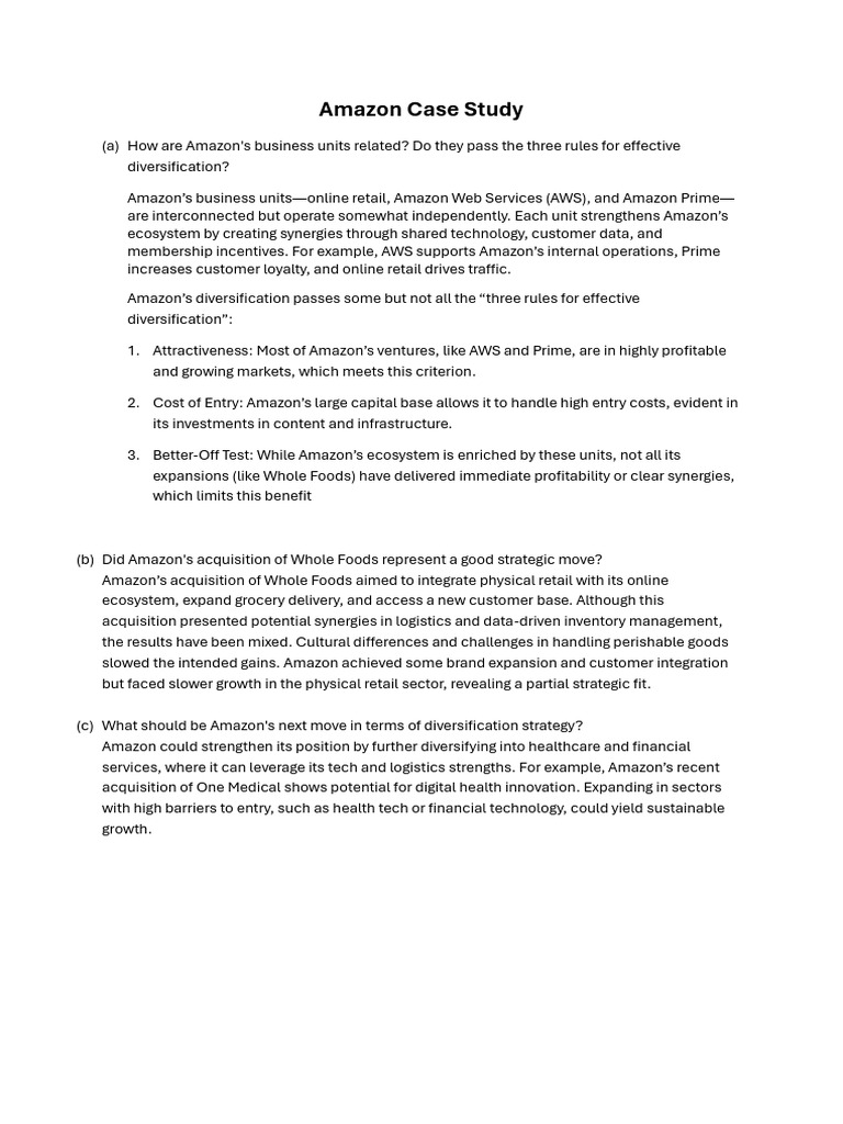 Amazon Diversification Strategy Analysis | PDF