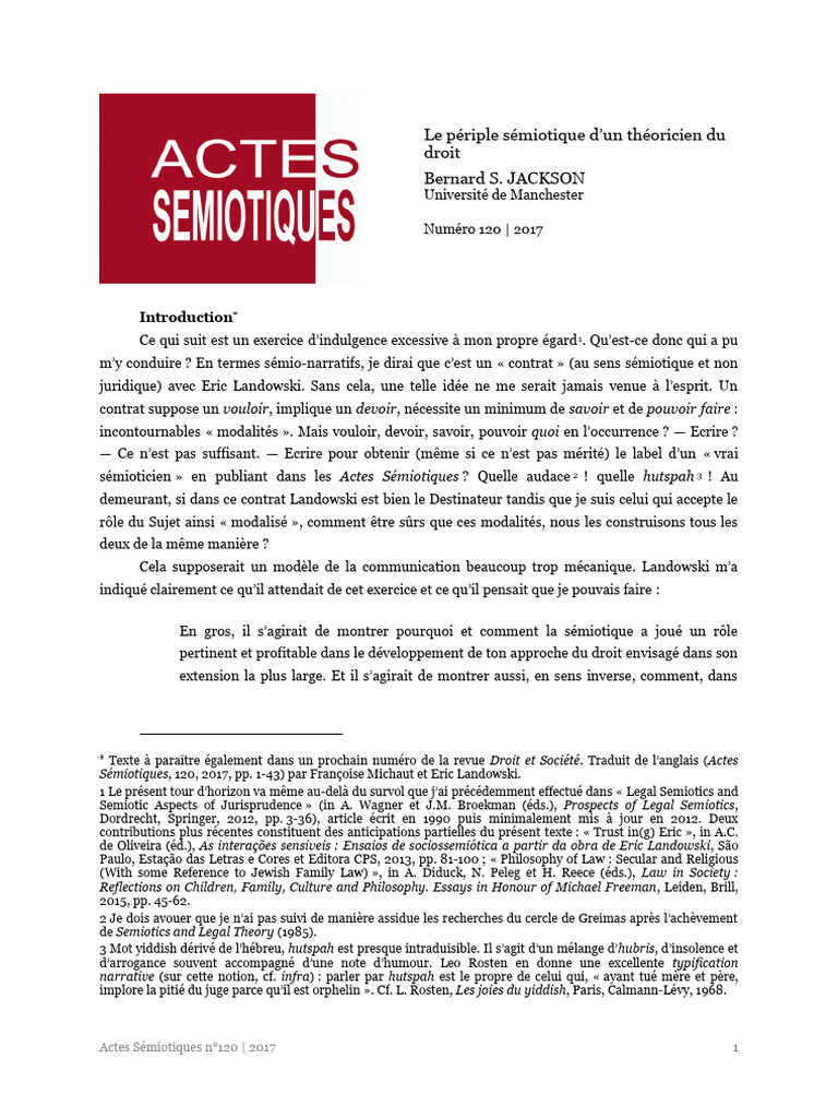 Sémiotique et Droit : Réflexions de Jackson | PDF | Sémiotique ...
