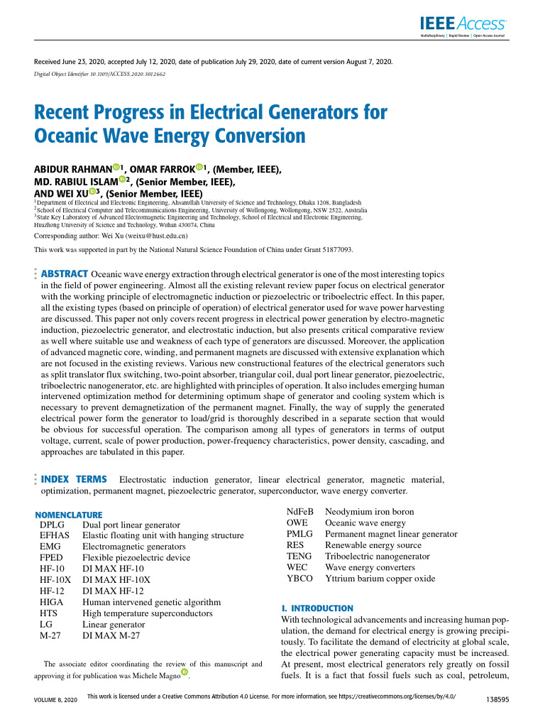 Ocean Wave Energy Generators Review | PDF | Electric Generator ...
