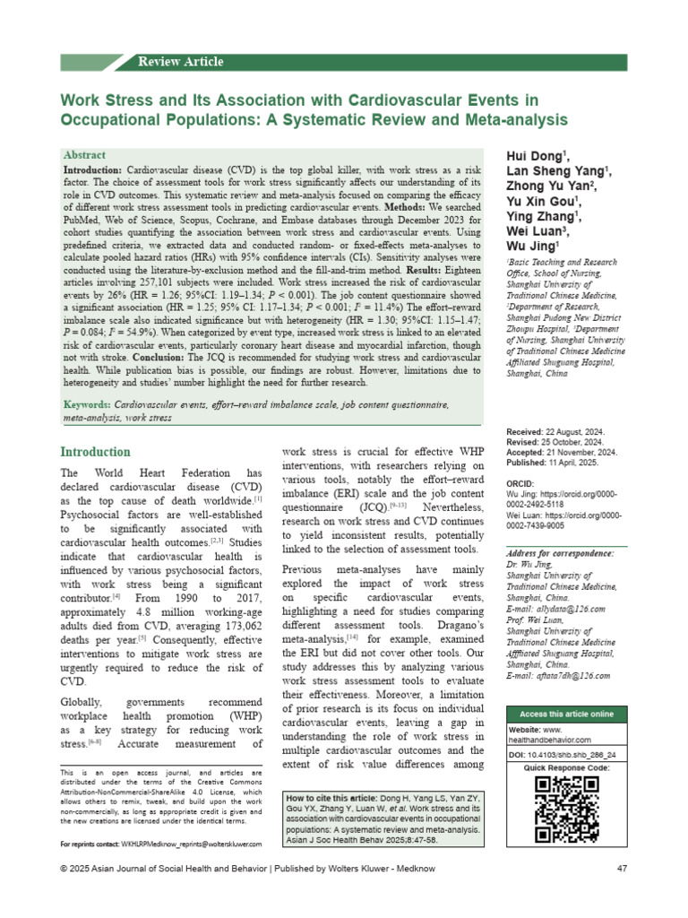 Work Stress and Cardiovascular Events Analysis | PDF | Cardiovascular ...