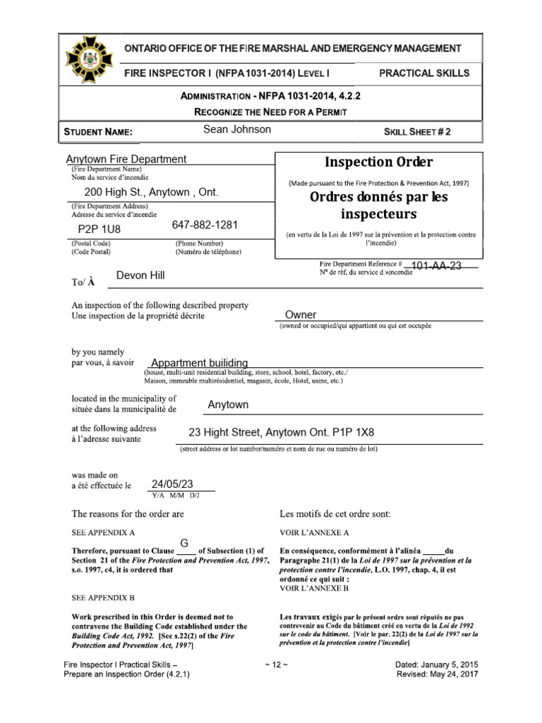 Anytown Fire Code Violation Notice | PDF