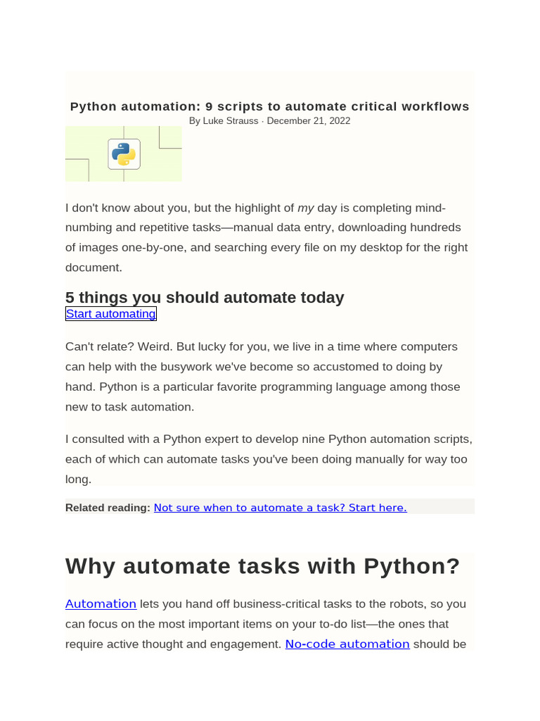 Python Automation 9 Scripts to Automate Critical Workflows | PDF ...