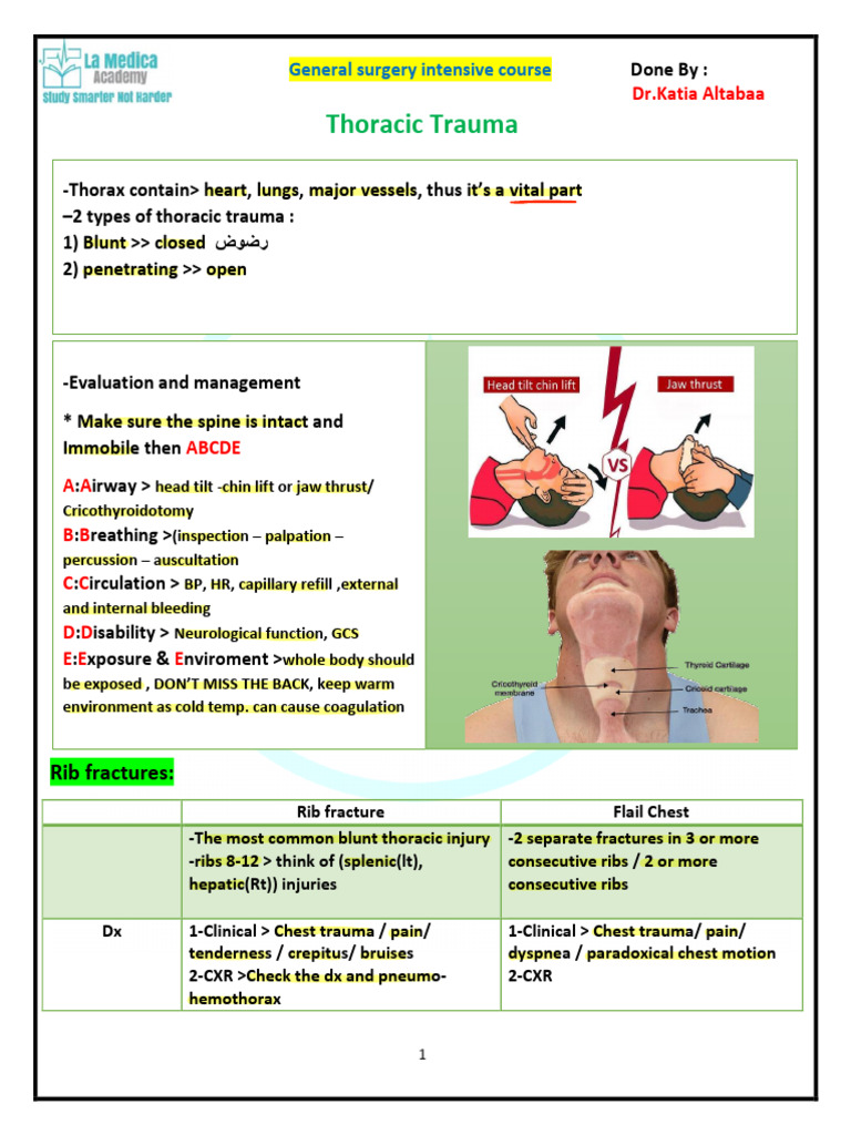 Thoracic Trauma Management Guide | PDF | Thorax | Diseases And Disorders