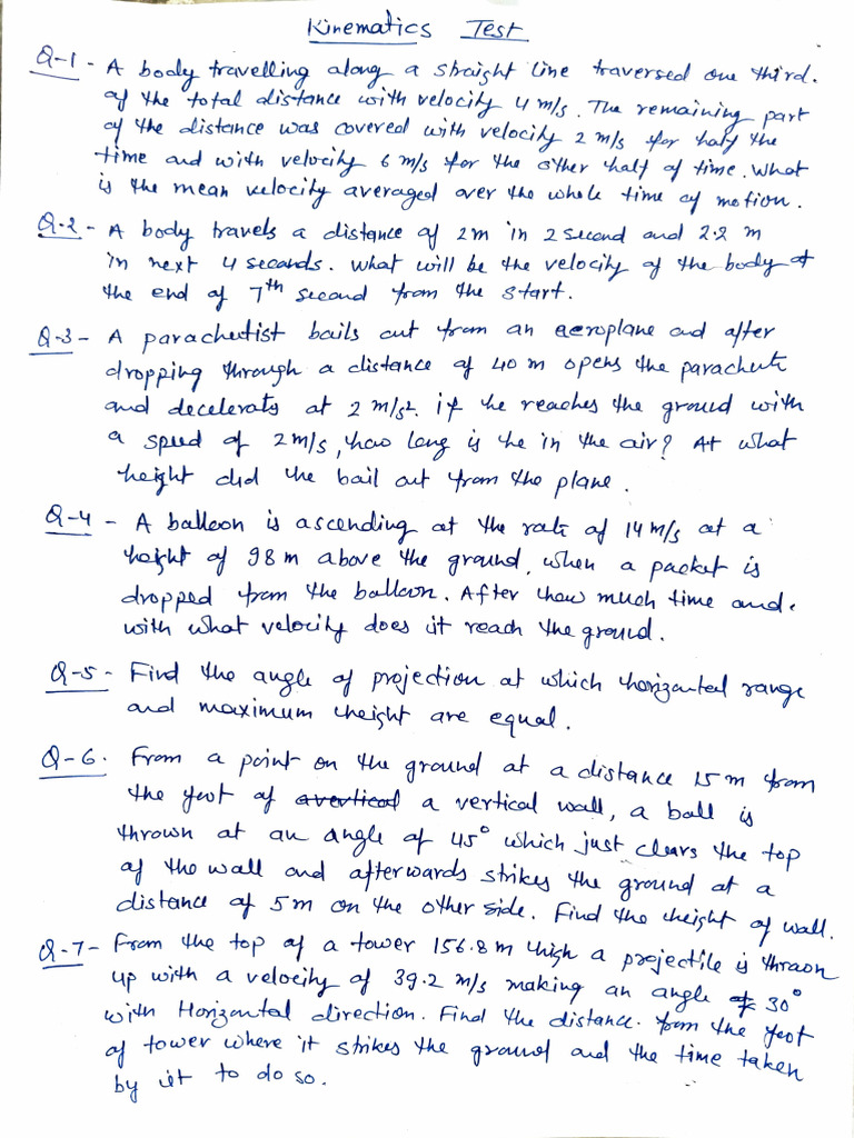 Kinematics Test Questions and Solutions | PDF