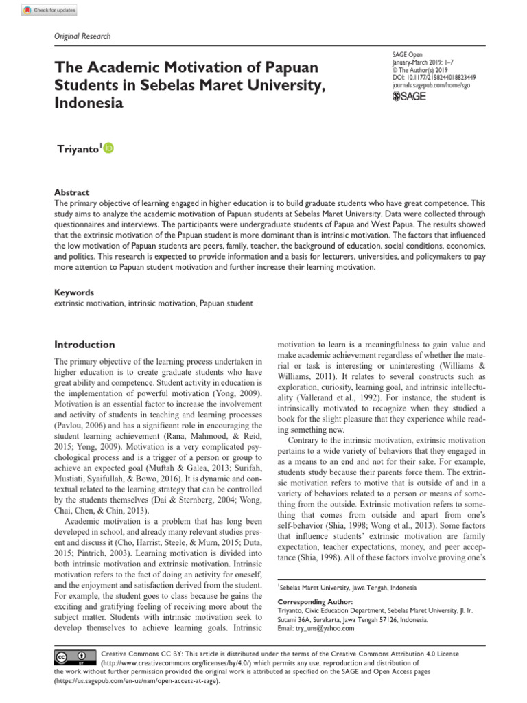 Triyanto 2019 The Academic Motivation of Papuan Students in Sebelas ...