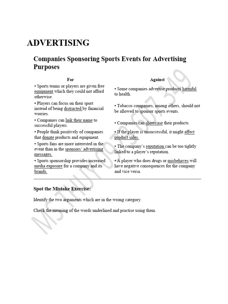 Sports Sponsorship and Advertising Debate | PDF | Advertising