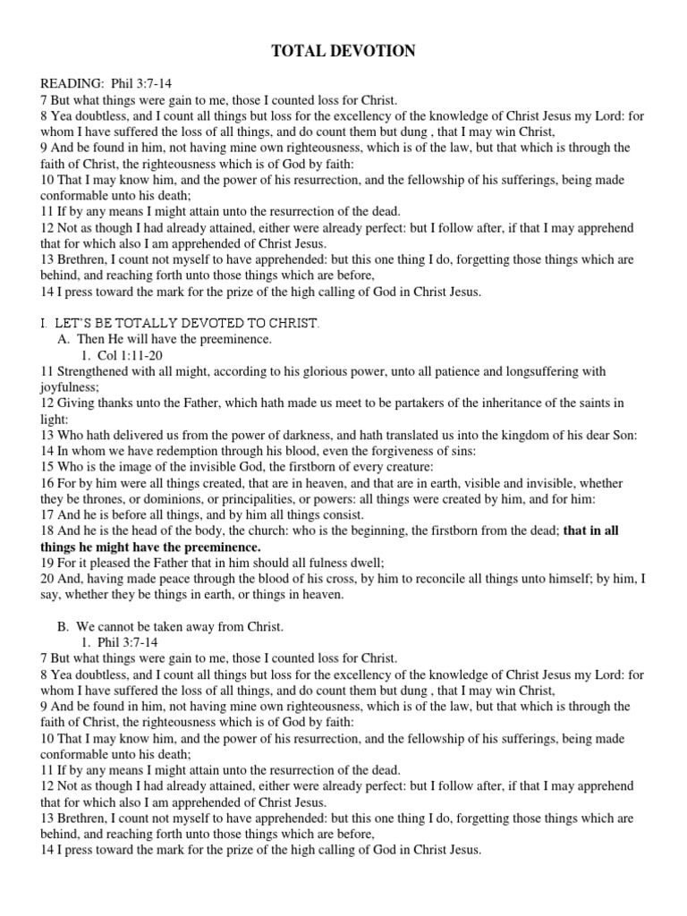 TOTAL DEVOTION Sermon and Outline by Charles A. Yawn | PDF ...