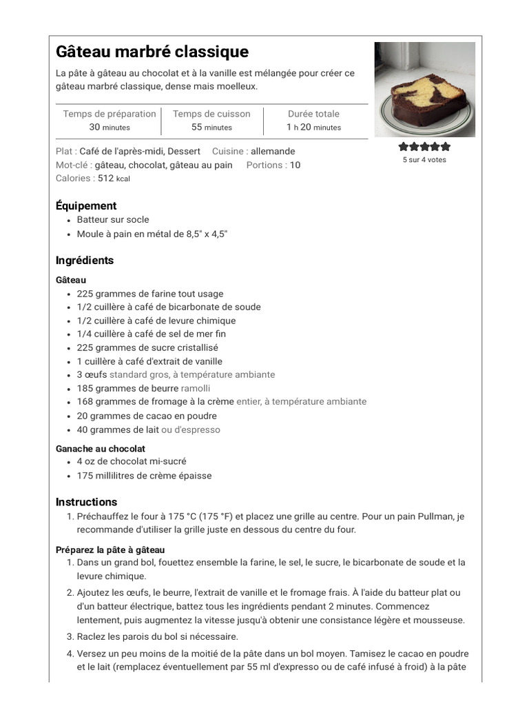 Gâteau marbré chocolat-vanille moelleux | PDF | Chocolat | Pains