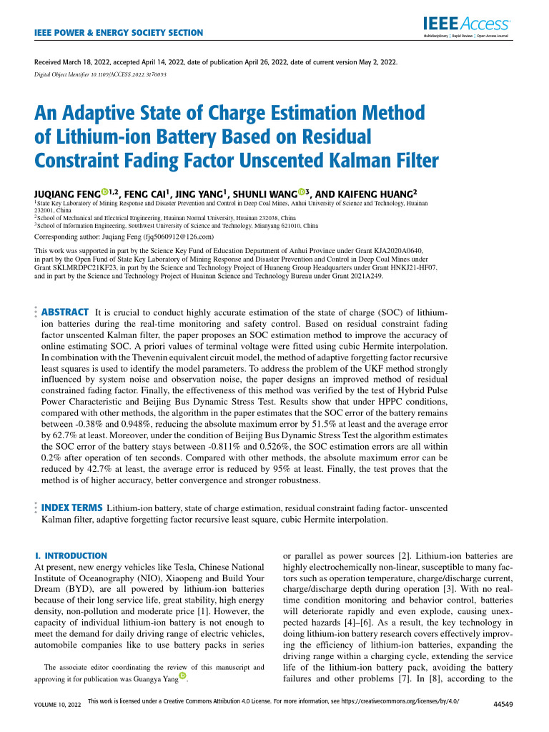 Adaptive SOC Estimation for Lithium-Ion Batteries | PDF | Kalman Filter ...