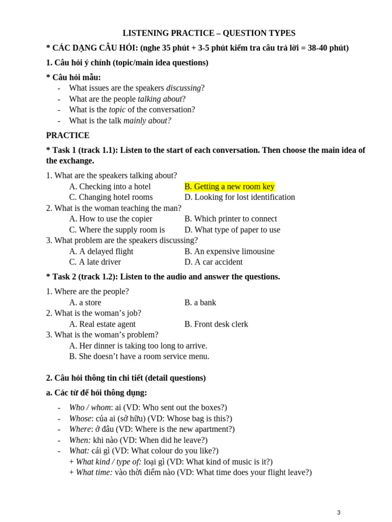 Listening Practice: Question Types Guide | PDF | Body Language | Human ...