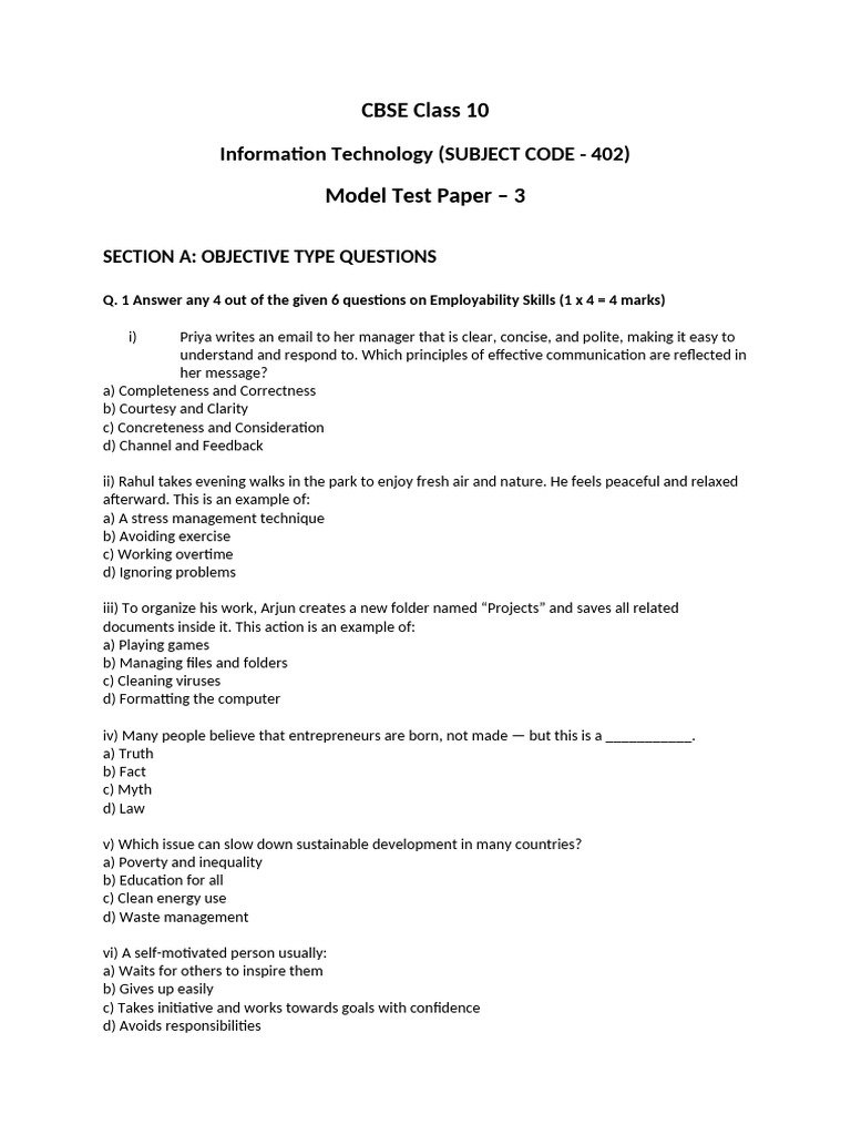CBSE Class 10 IT Model Test Paper 3 | PDF | Databases | Computing