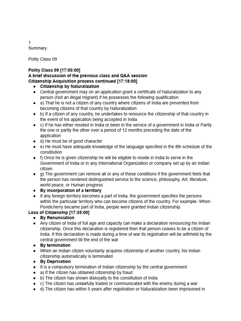 17. Polity Class 09 - 180323 | PDF | Naturalization | Nation
