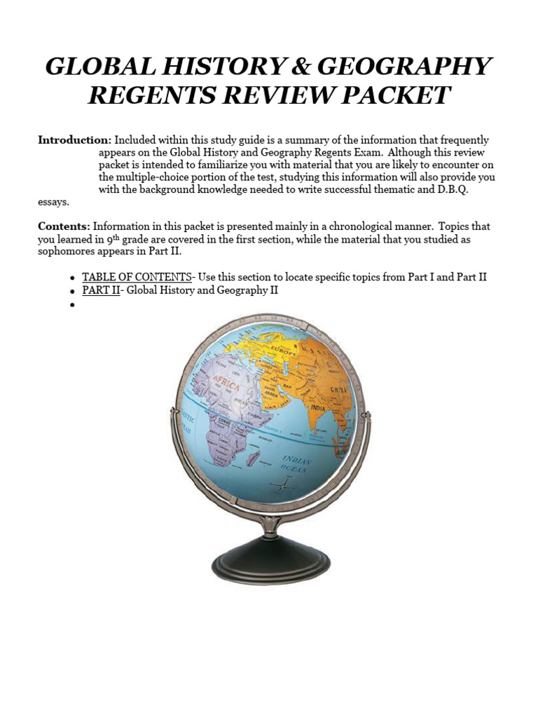 Global History Regents Exam Study Guide | PDF | World War II | World War I