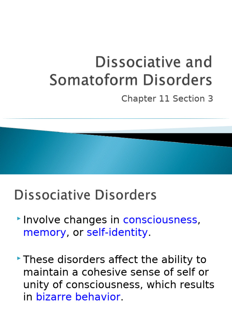 Dissociative and Somatoform Disorders | PDF | Dissociation (Psychology ...