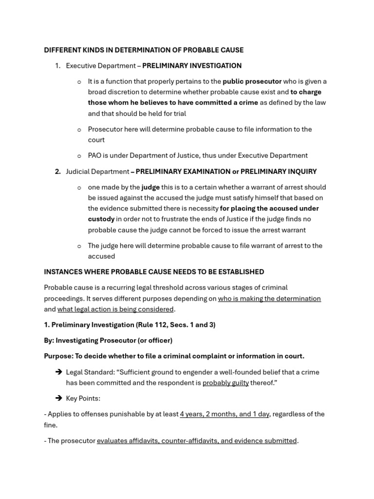 DIFFERENT KINDS IN DETERMINATION OF PROBABLE CAUSE | PDF | Arrest ...