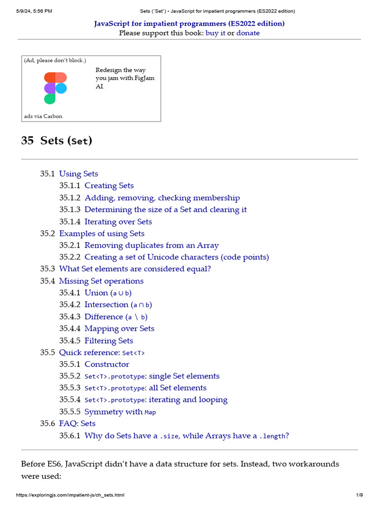 JavaScript Sets: A Comprehensive Guide | PDF | Callback (Computer ...