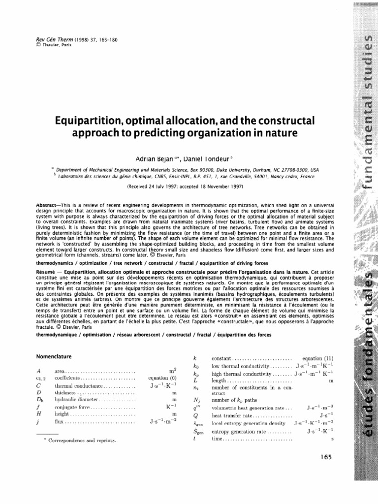 Equipartition and Constructal Theory | PDF | Heat | Entropy