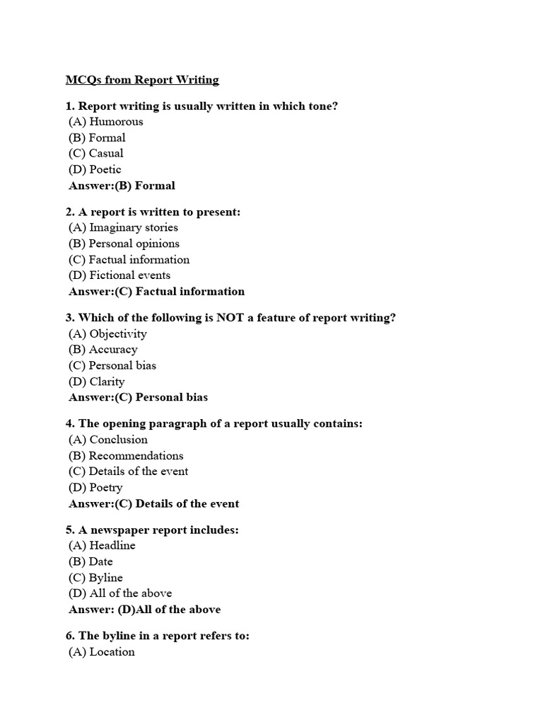 Essential MCQs on Report Writing | PDF | Firefighter | Teachers
