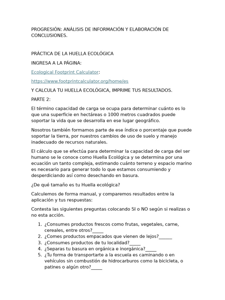 Práctica de La Huella Ecológica | PDF | Entorno natural