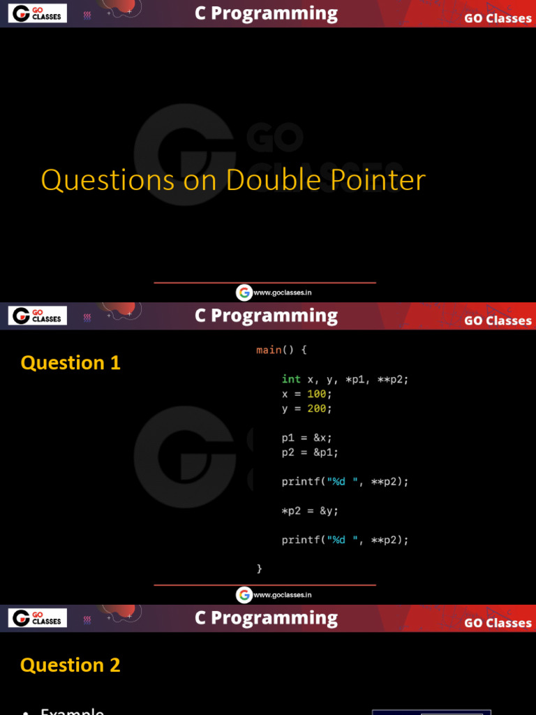 077 Practice Questions on Char Pointers, Double Pointers, And 2D | PDF ...