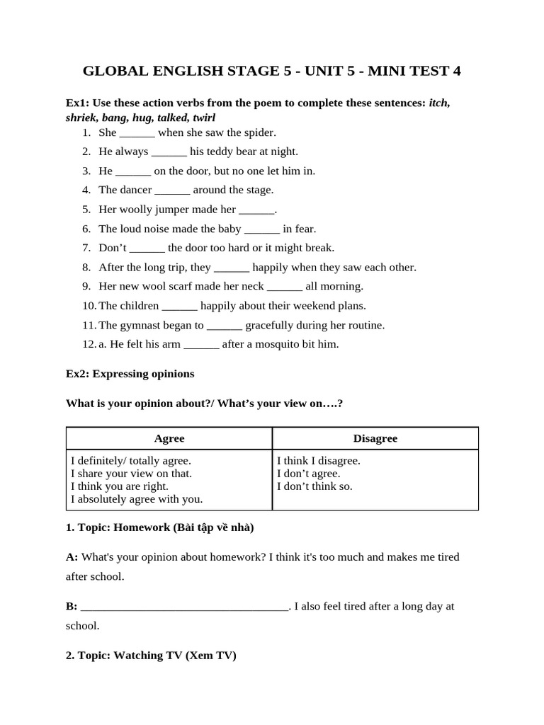 Global English Stage 5 - Unit 5 - Mini Test 4 | PDF