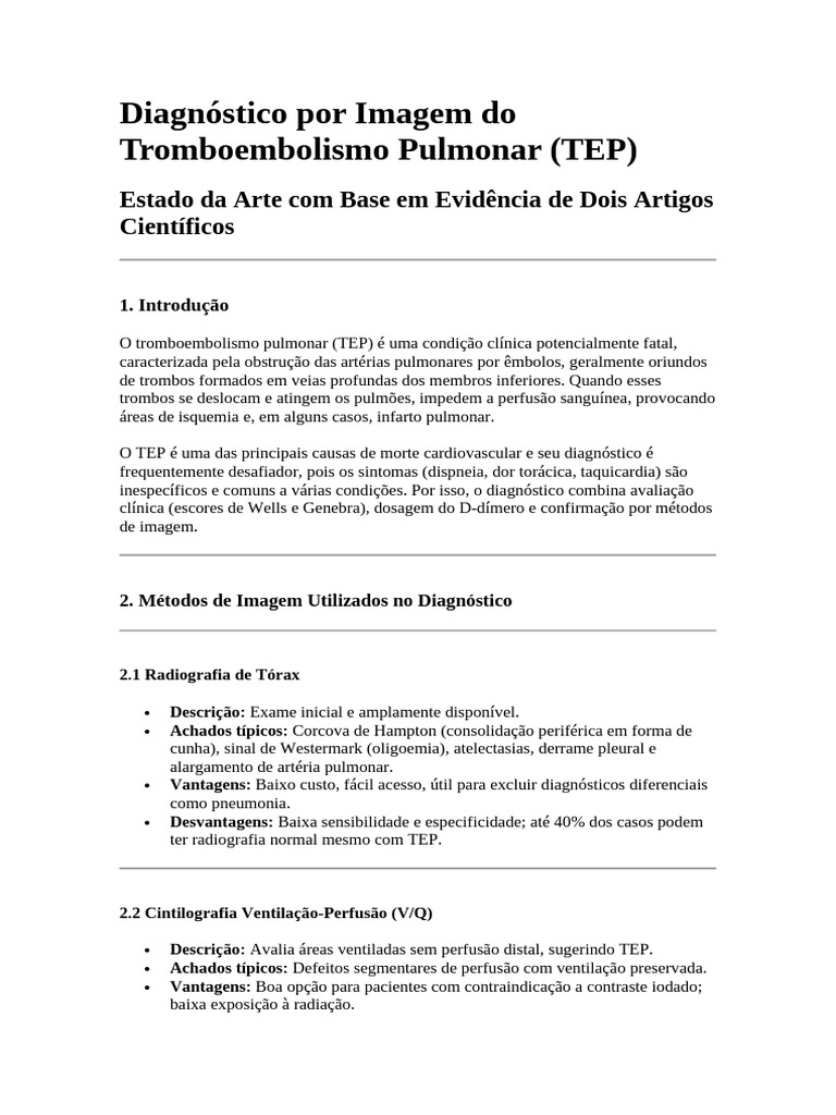 Diagnóstico por Imagem do TEP: Métodos e Avanços | PDF | Imagiologia ...