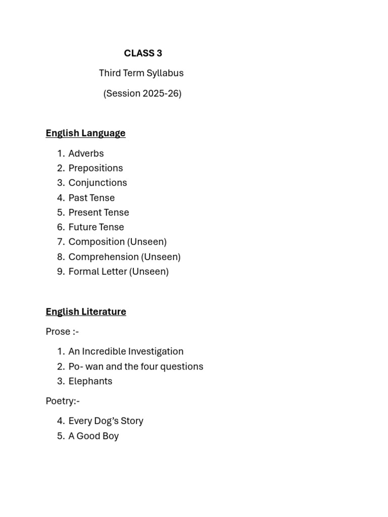 Class 3 Third Term Syllabus 2025-26 | PDF