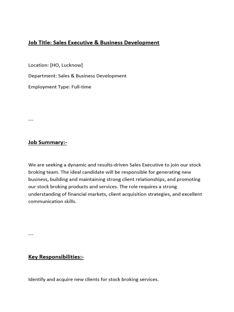 New JD Sales Executive & BD 2025 | PDF