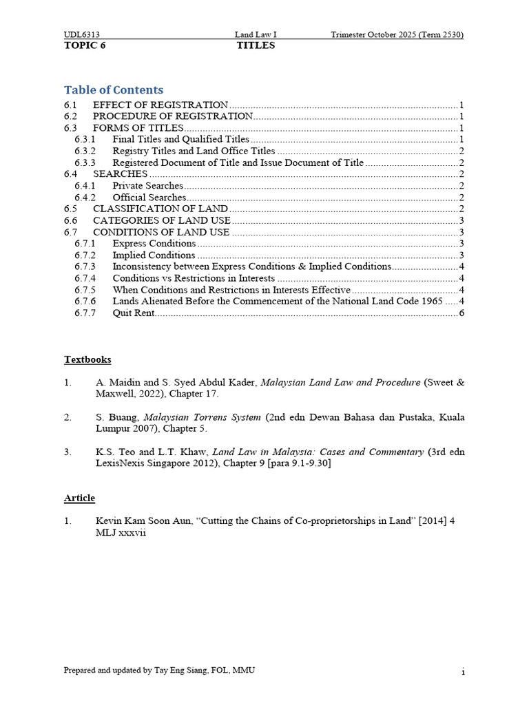 Land Law I: Registration and Titles Guide | PDF | Malaysia