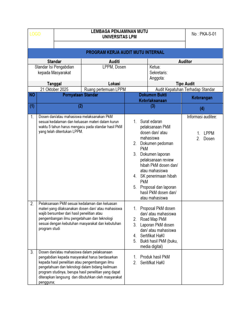 Audit Mutu Internal PkM Universitas LPM | PDF