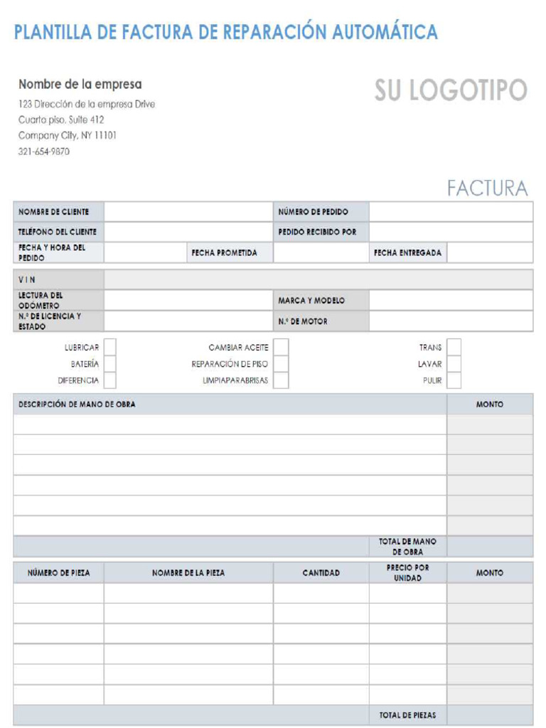 Plantilla De Factura Para Reparaci n Automotriz PDF Coche Veh culos