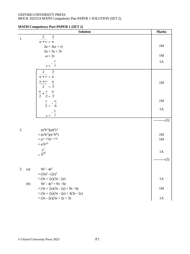Oxford Math Paper 1 Solutions 2023/24 | PDF | Euclidean Plane Geometry ...