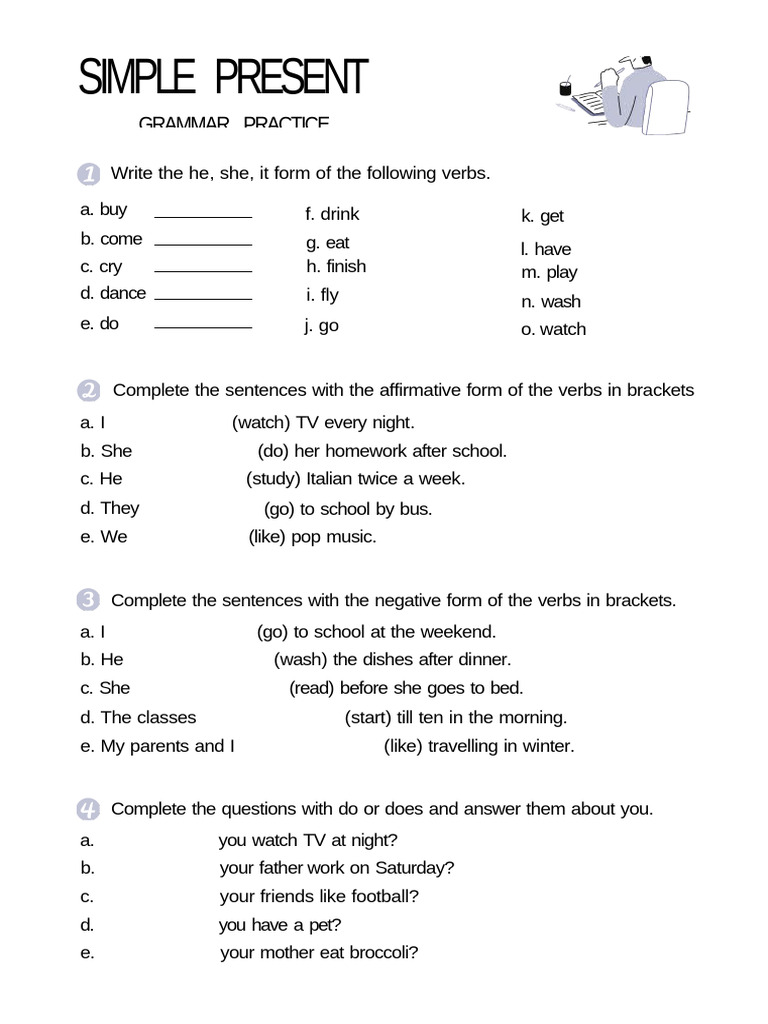 Present Simple Tense Worksheet in Turquoise White Basic Style | PDF
