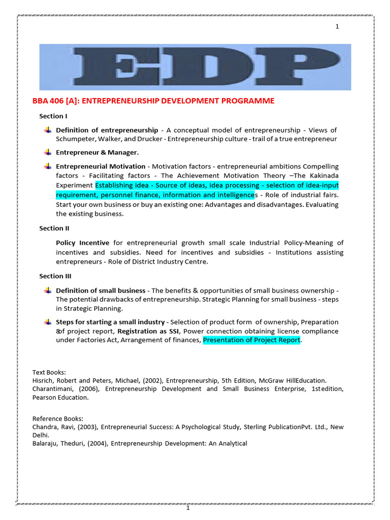 EDP Notes as Per Syllabus 2025 | PDF | Entrepreneurship | Motivation