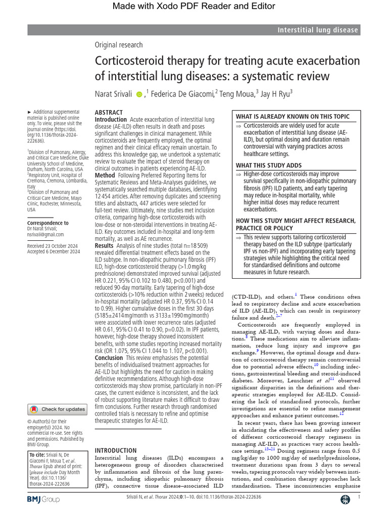 Corticosteroids for Acute ILD Exacerbation | PDF | Corticosteroid ...