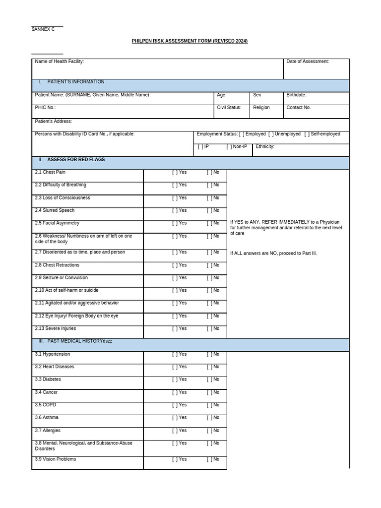 Revised 2024 Risk Assessment Form | PDF | Cardiovascular Diseases ...