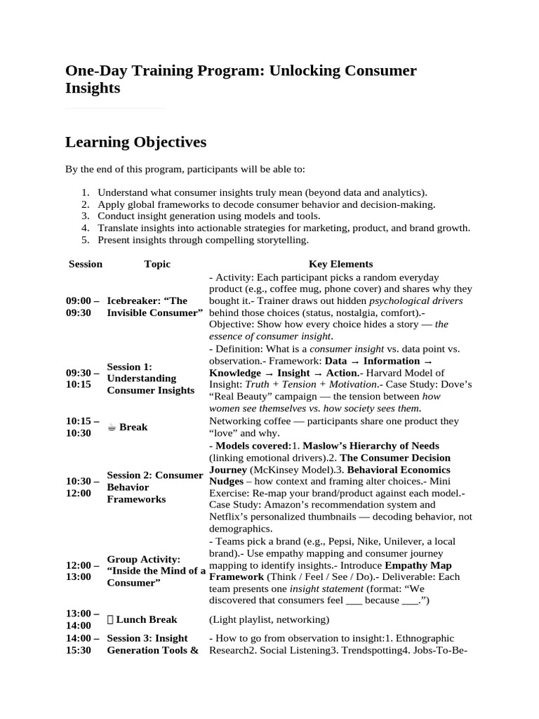 Consumer Insights Training Program | PDF | Behavior | Consumer Behaviour